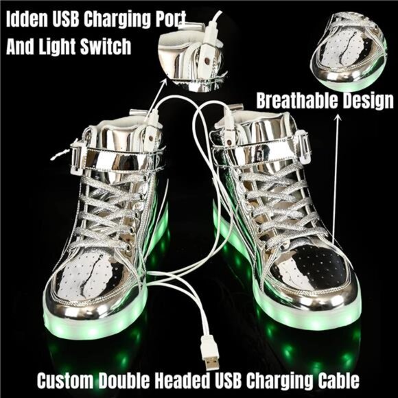 LED Light Up High Top Sneakers - USB Rechargeable, - Picture 3 of 7